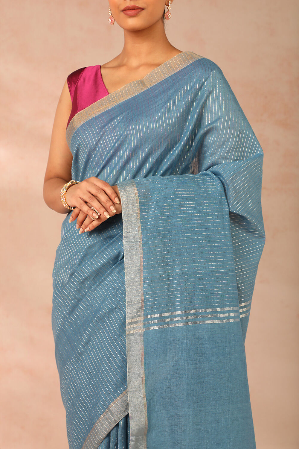 Blue Woven Pure Silk Cotton Bengal Saree image number null