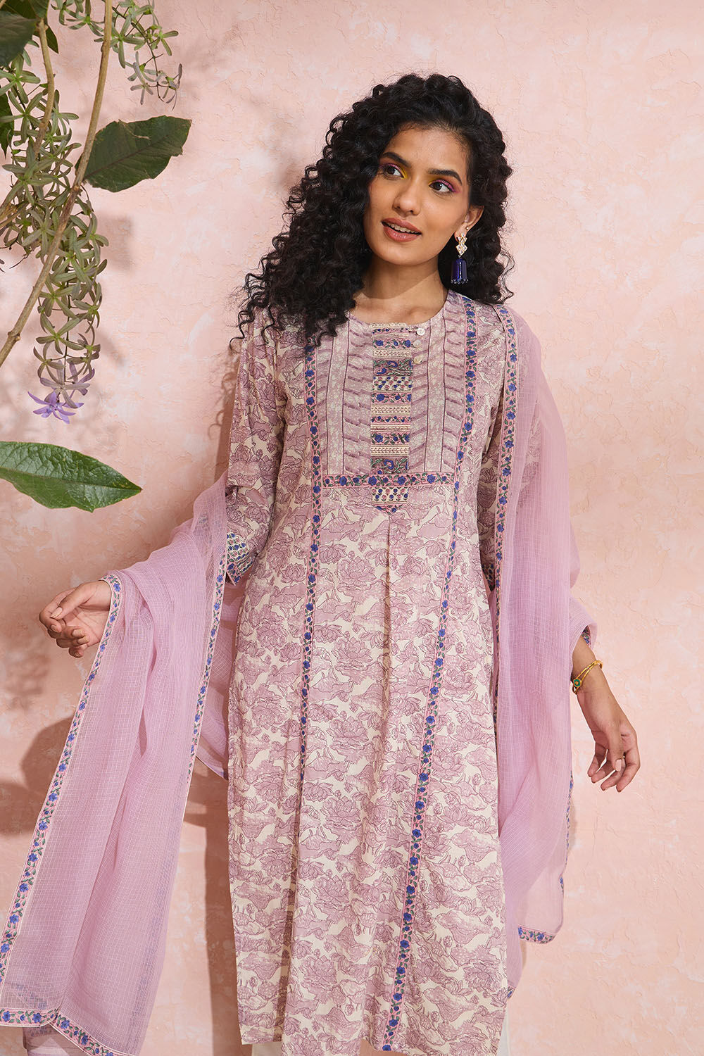 Off White Screen Printed Pure Cotton Kurta Set image number null