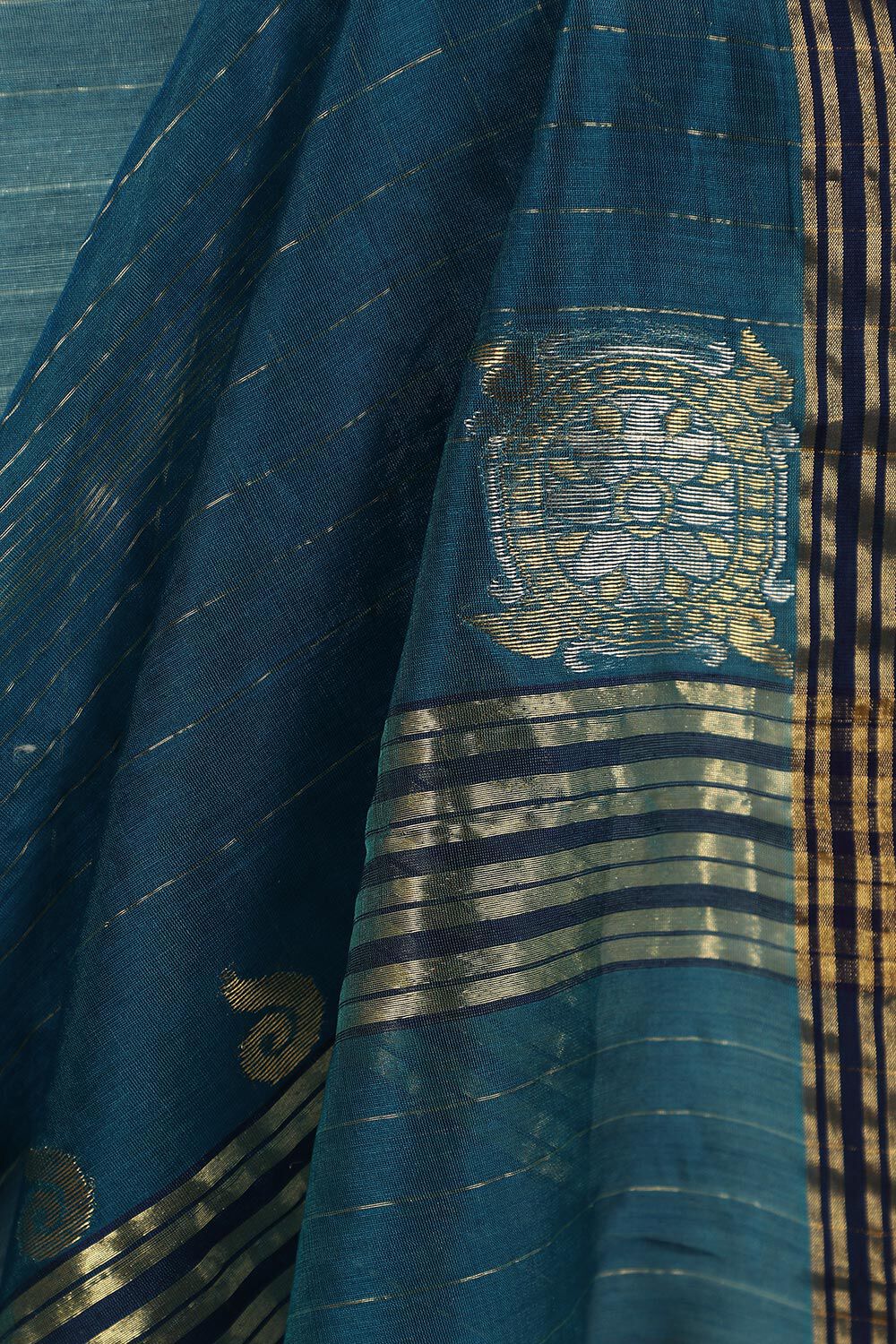 Blue Woven Pure Silk Cotton Chanderi Saree image number null