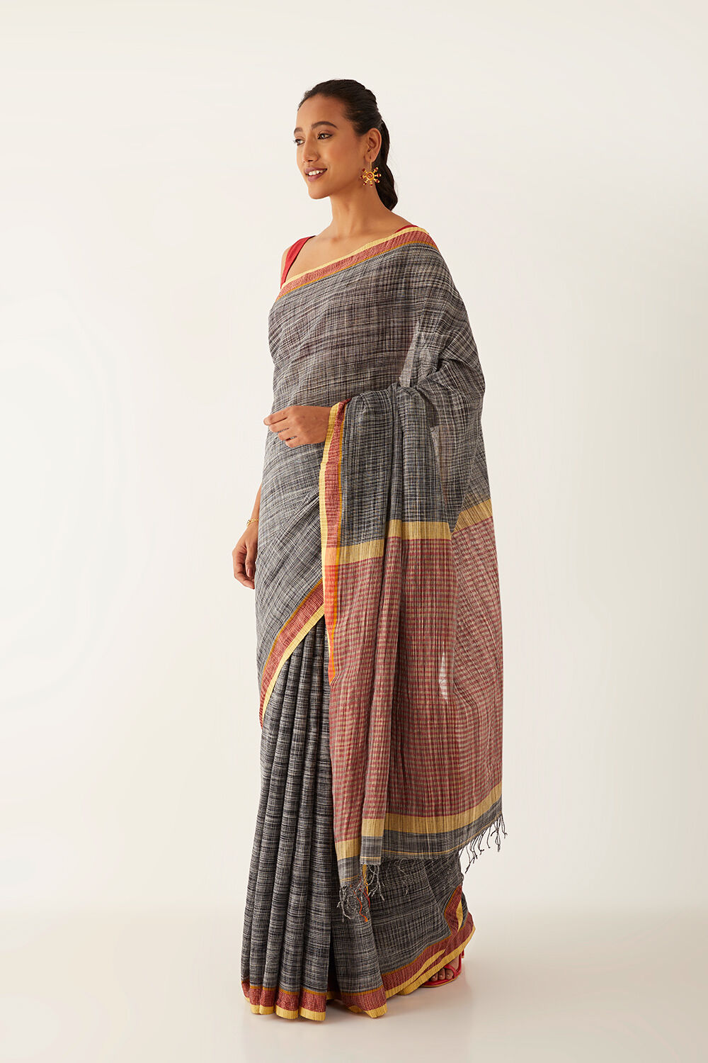 Black Pure Cotton Woven Bengali Saree image number null