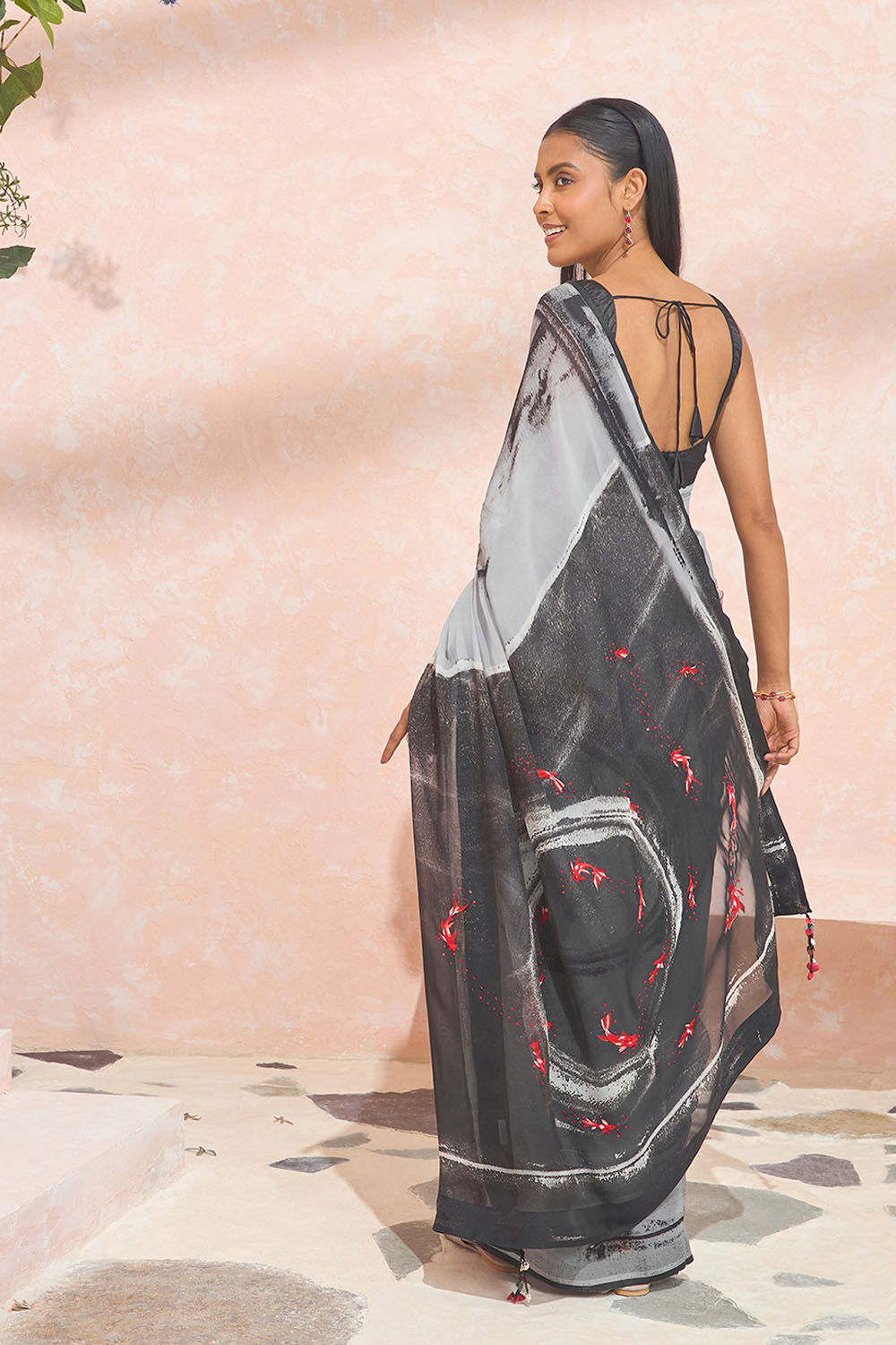 Grey Digital Printed Viscose Organza Saree image number null