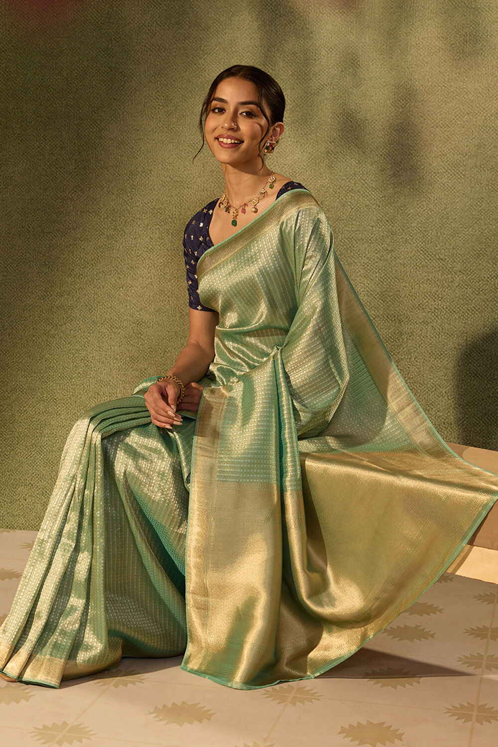 Light Blue Viscose Tissue Woven Saree image number null