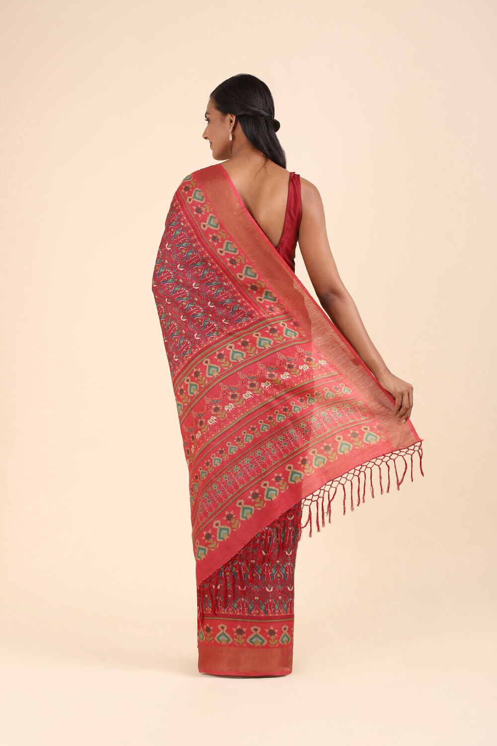 Red Pure Tussar Silk Digital Printed Saree image number null