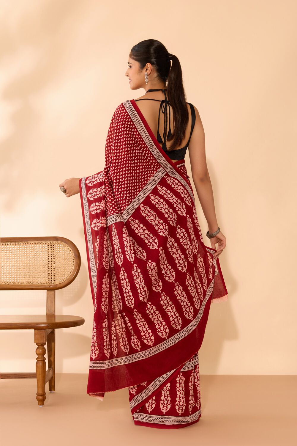 Red Bagh Block Printed Pure Cotton Saree image number null