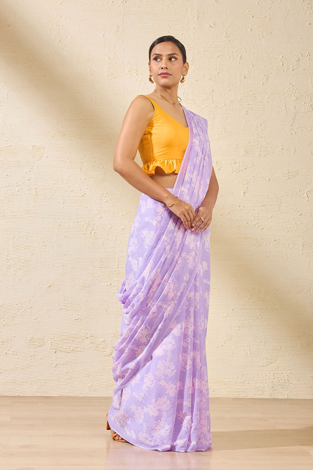 Purple Screen Printed Bengal Pure Mulmul Cotton Saree image number null
