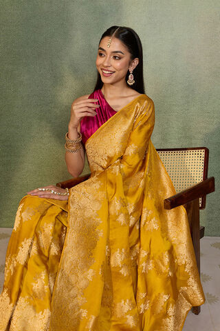 Yellow Woven Pure Viscose Saree image number