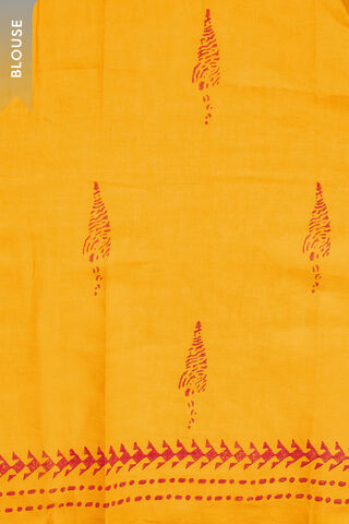 Yellow Pure Cotton Mulmul Block Printed Bengal Saree thumbnail image number null
