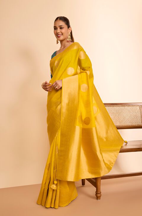 Yellow Woven Viscose Saree