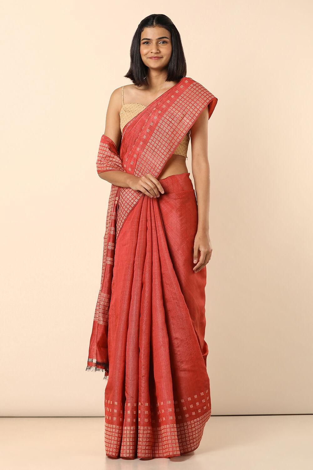 Light Pink Pure Silk Tussar Woven Saree image number null