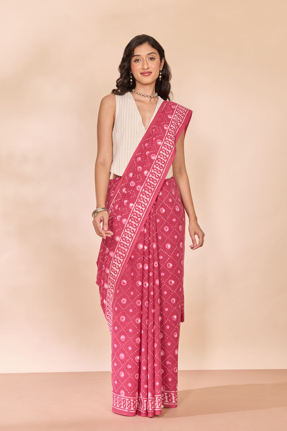 Pink Rajasthan Pure Cotton Dabu Block Printed Saree image number null