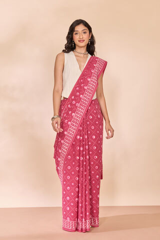 Pink Rajasthan Pure Cotton Dabu Block Printed Saree thumbnail image number null