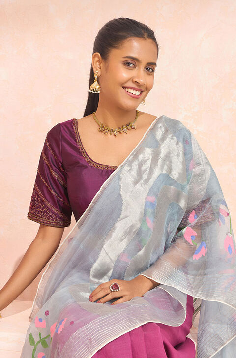 Violet Pure Silk Embroidered Blouse
