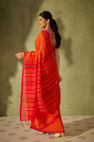 Orange Woven Pure Cotton Bengal Saree thumbnail image number null