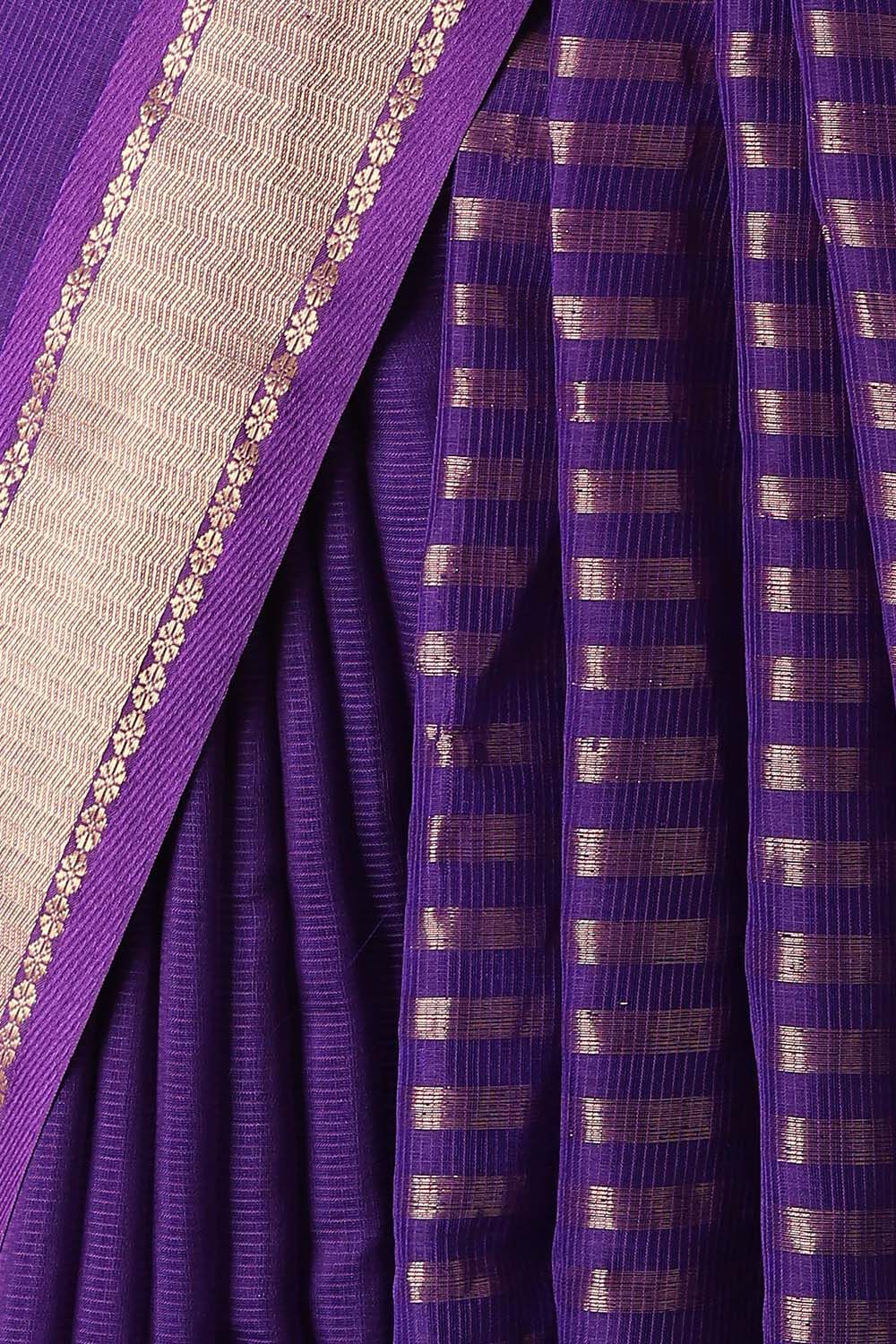 Violet Pure Silk Cotton Maheswari Saree image number null