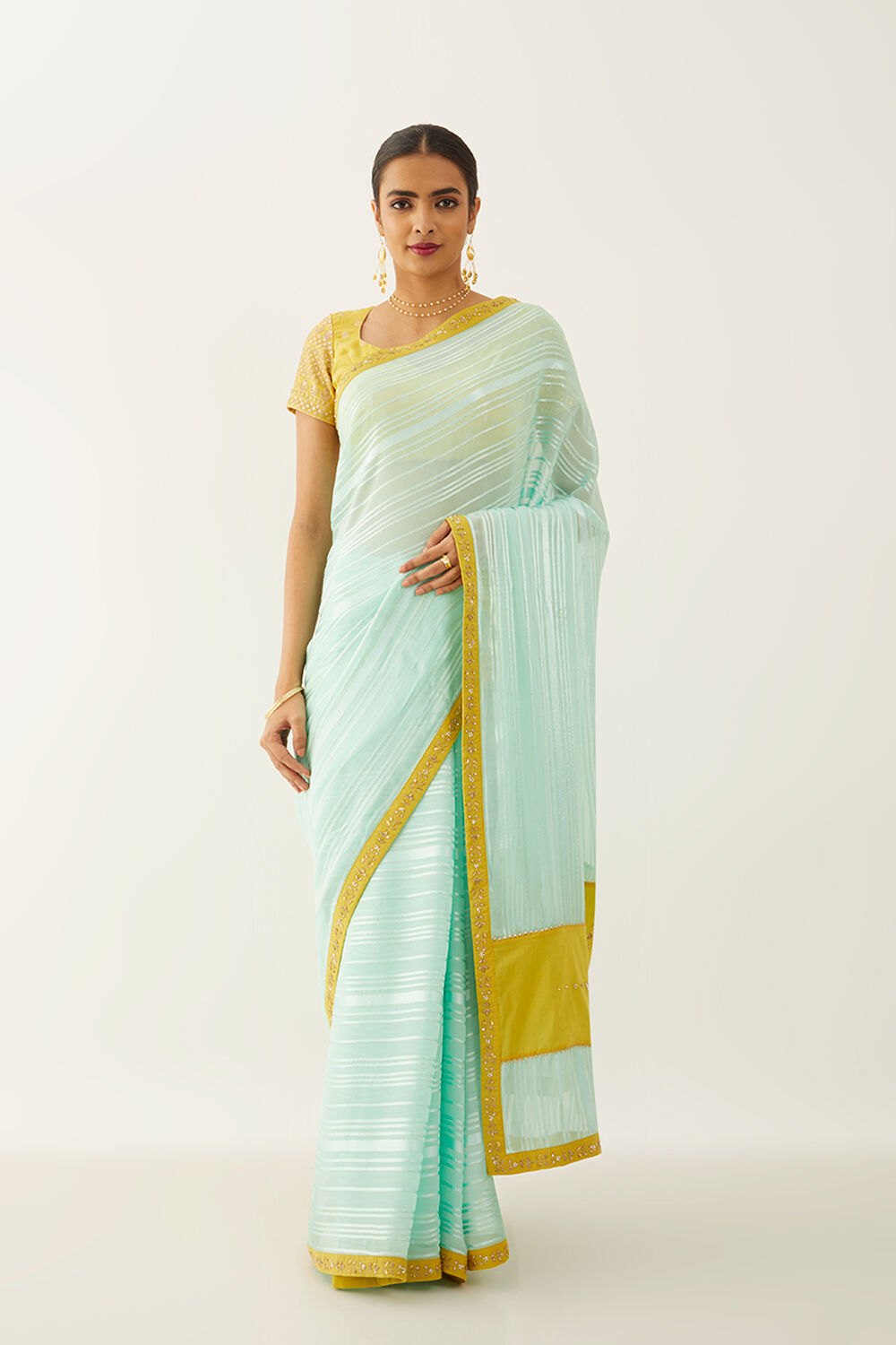 Light Blue Viscose Georgette Gota Patti Saree image number null