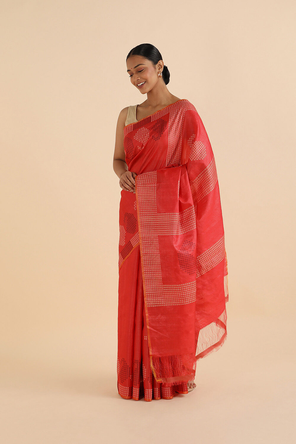 Red Pure Tussar Woven Saree image number null