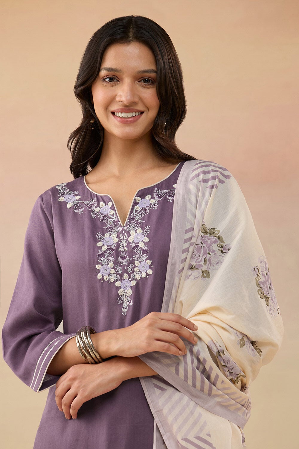 Violet Pure Cotton Embroidered Kurta Set image number null