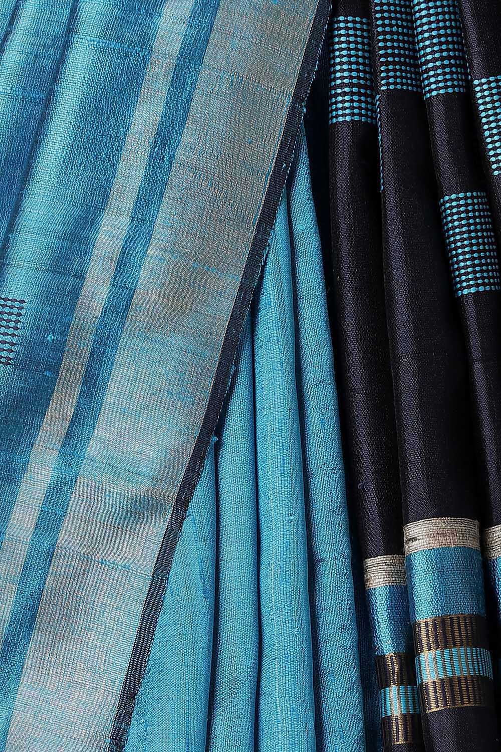 Light Blue Pure Tussar Silk Bhagalpuri Saree image number null