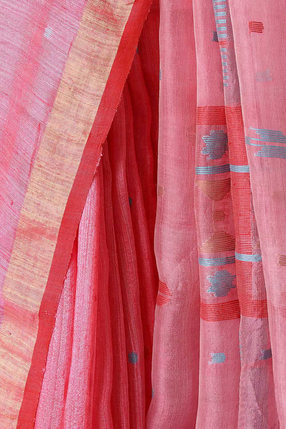 Dark Pink Pure Silk Vanya Jamdani Saree image number null
