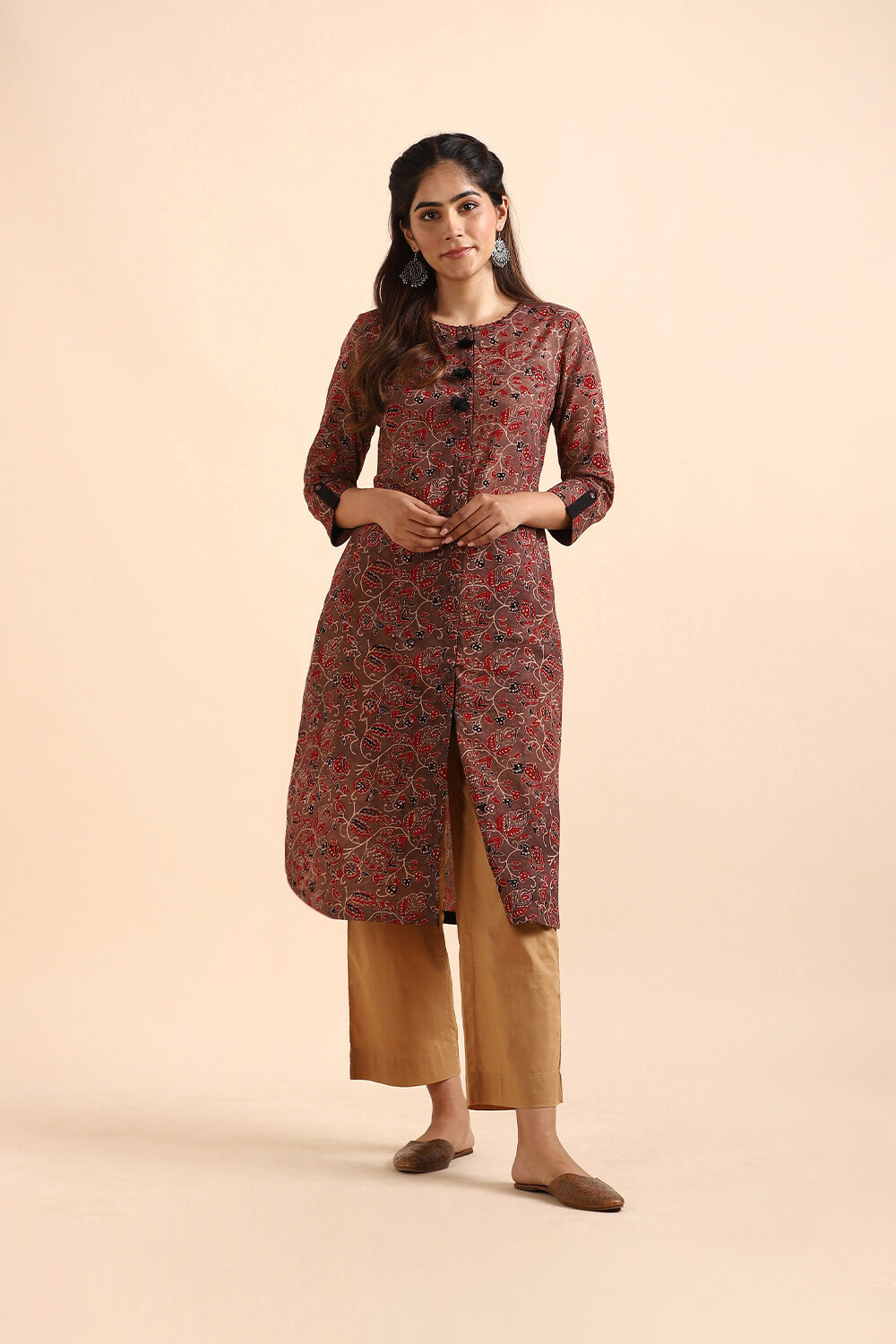Brown Ajrakh Block Printed Cotton Kurta image number null