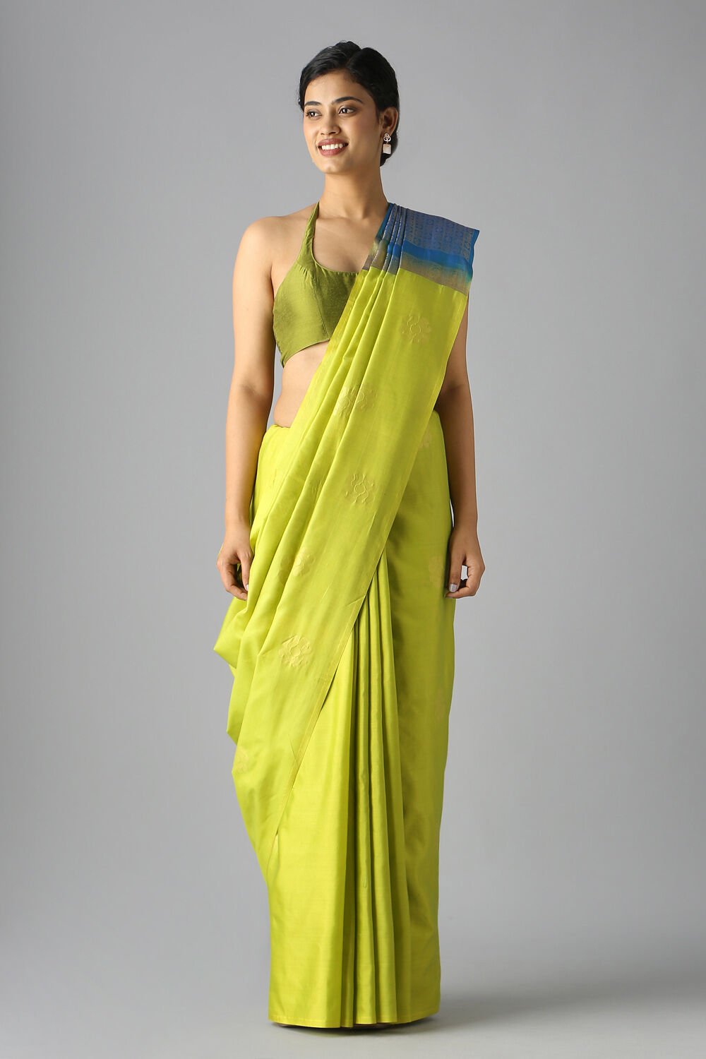 Light Green Pure Silk Tencel South Saree image number null