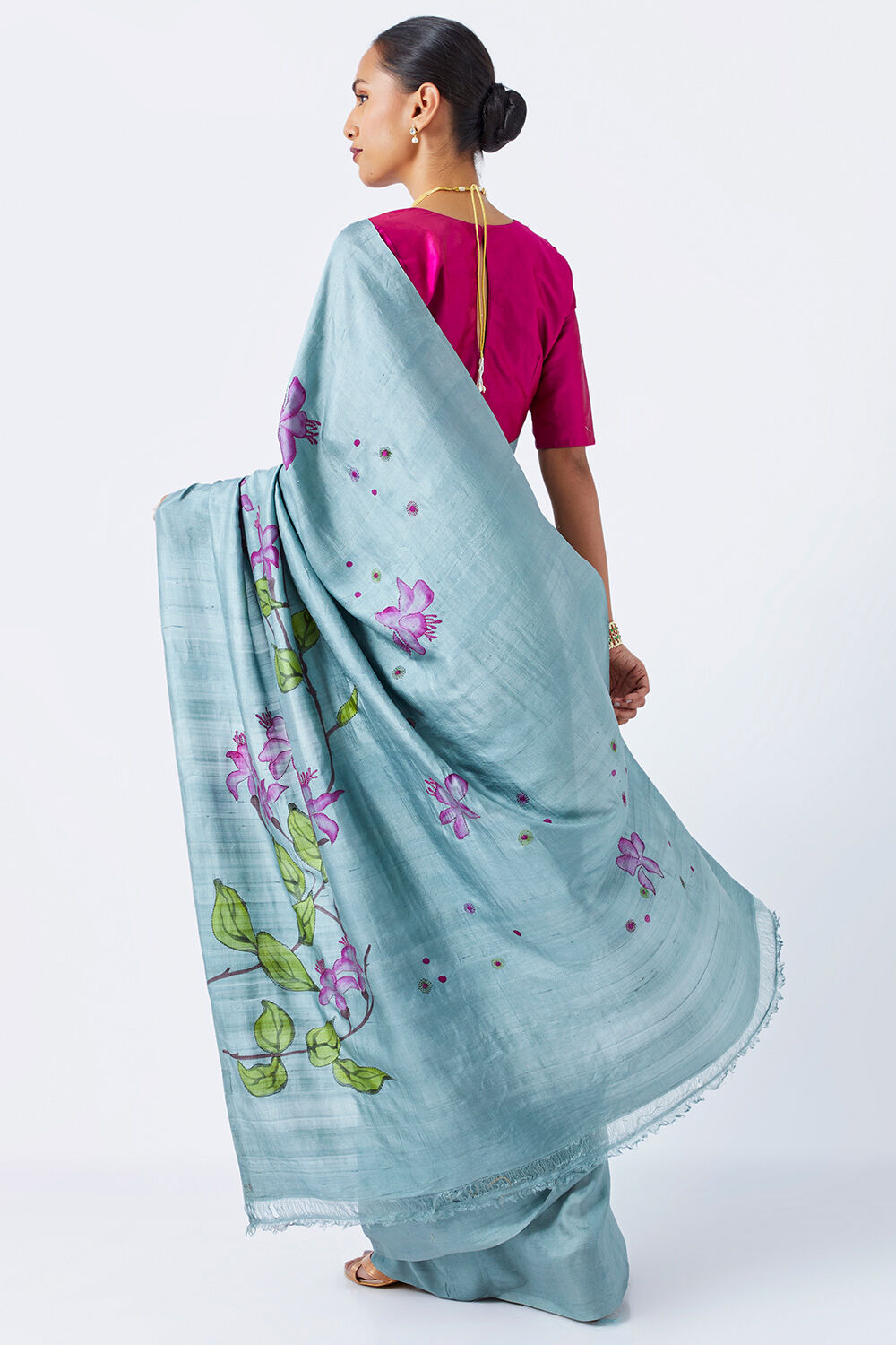 Green Pure Silk Hand Painted Saree image number null