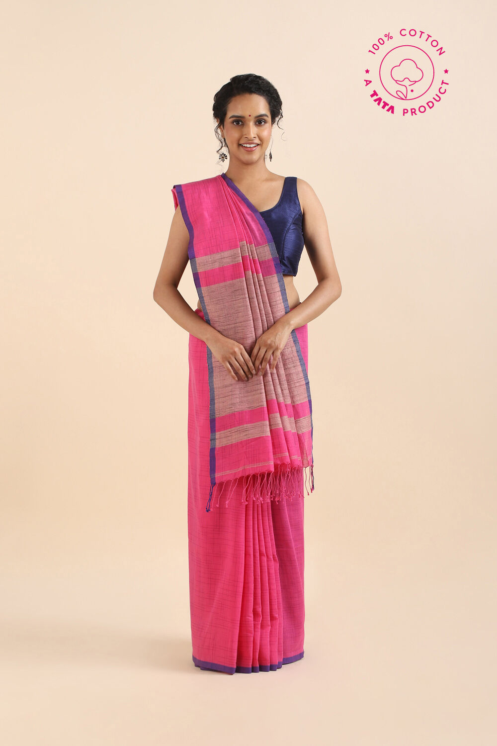 Light Pink Pure Cotton Bengal Saree image number null