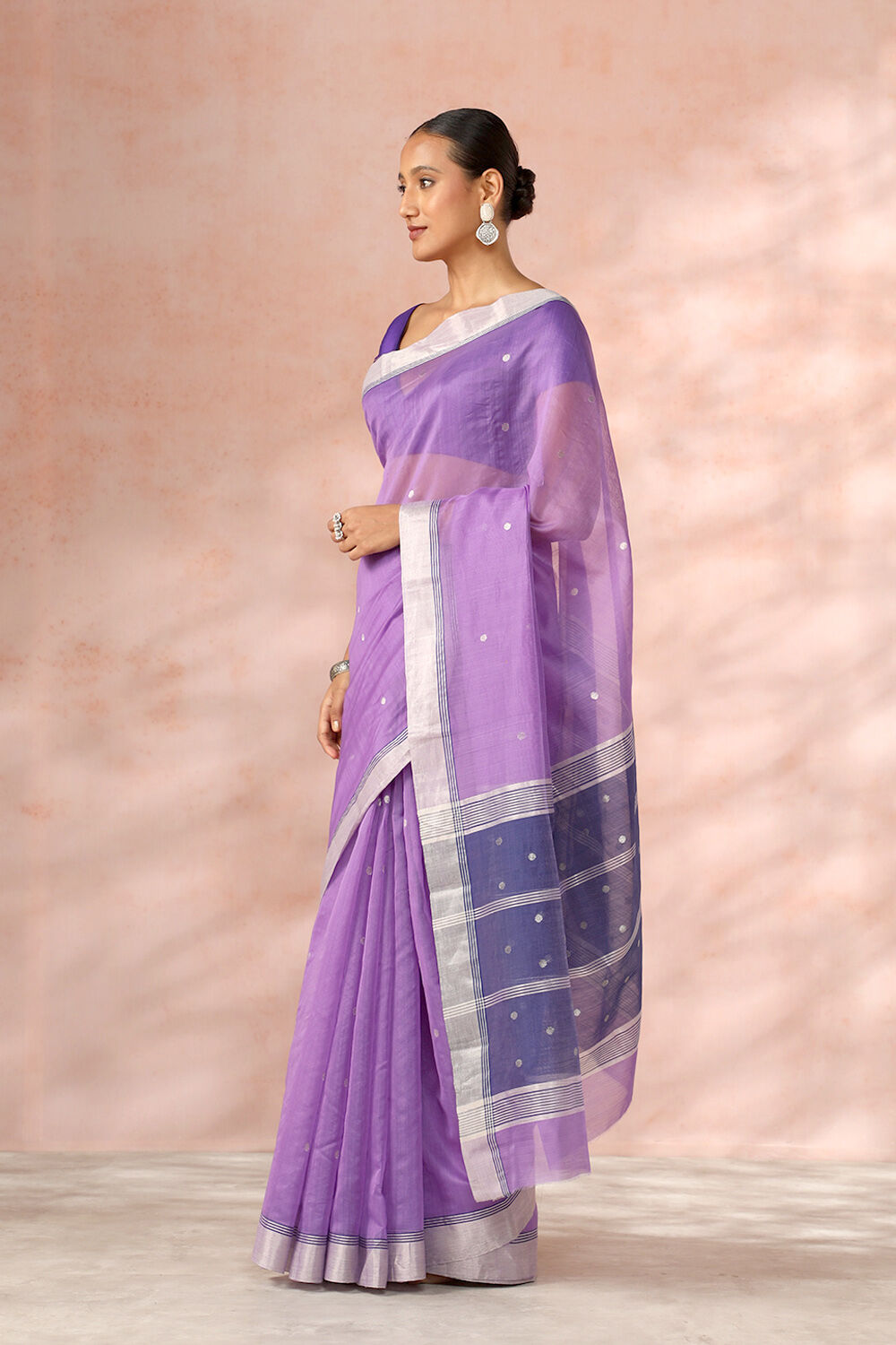 Light Violet Chanderi Pure Silk Cotton Woven Saree image number null