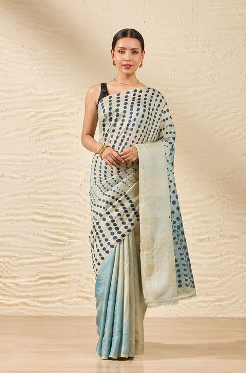Grey Chattisgarh Pure Tussar Silk Hand Painted Saree