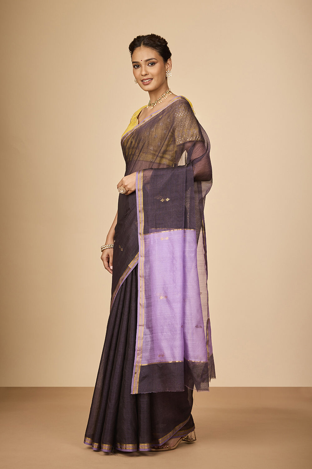 Dark Violet Woven Pure Silk Cotton Chanderi Saree image number null