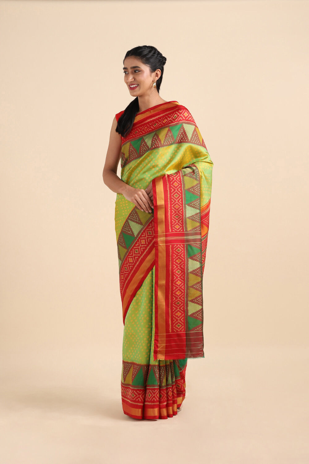 Light Green Pure Silk Rajkot Patola Ikat Saree image number null