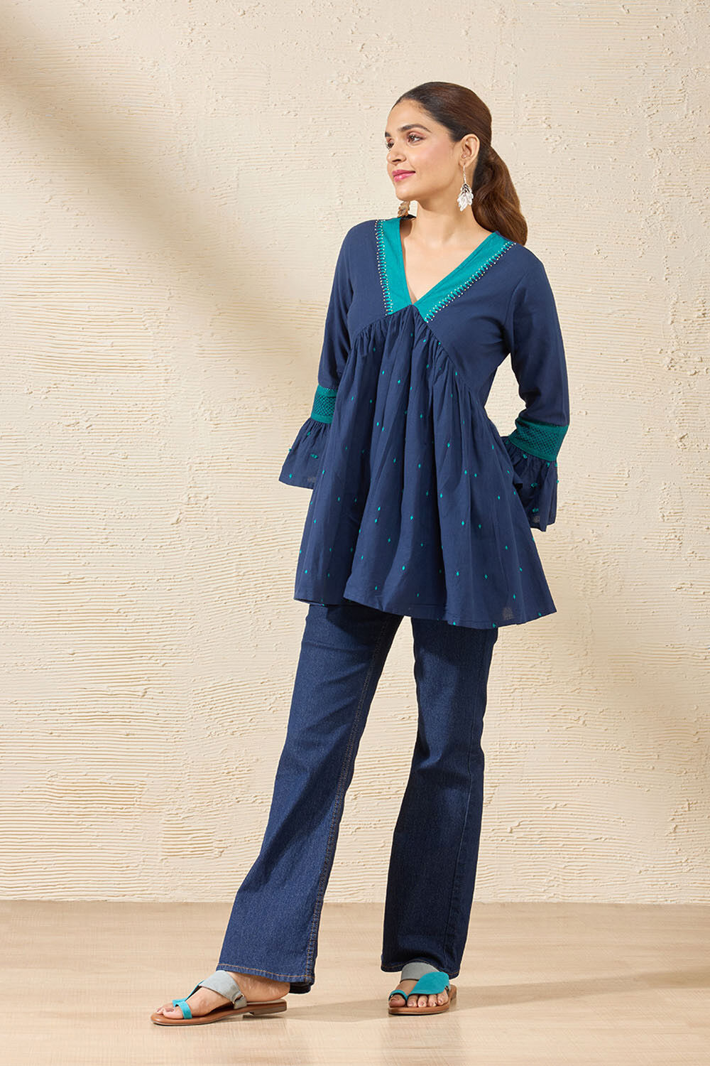 Blue Pure Cotton Woven Short Top image number null