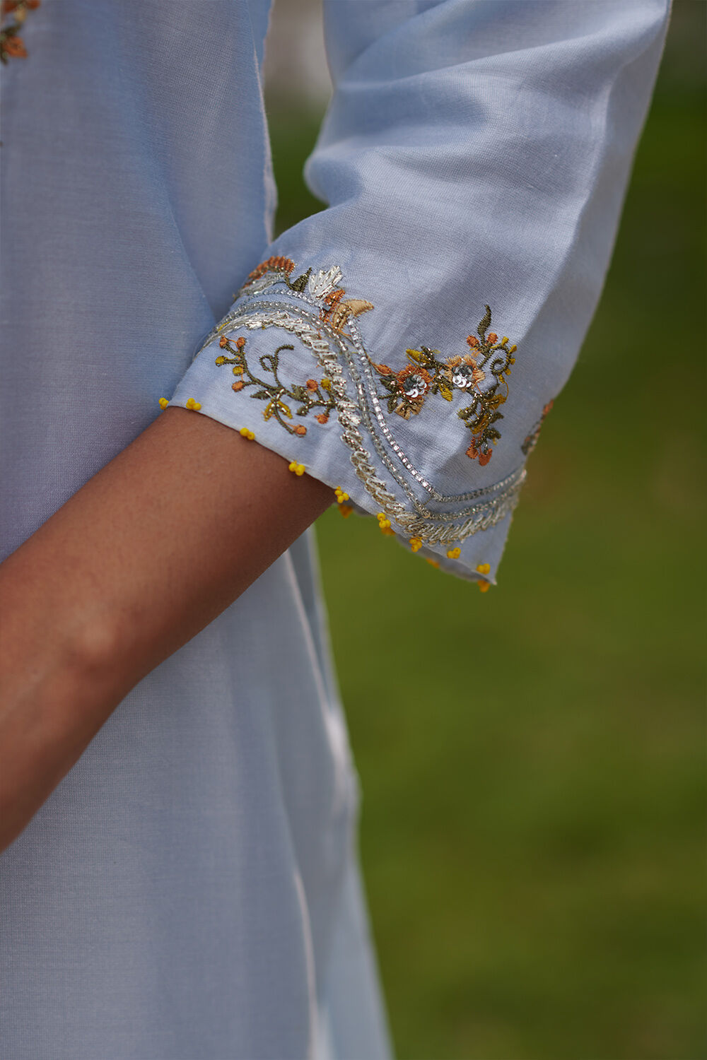 Light Blue Silk Cotton Embroidered Kurta image number null