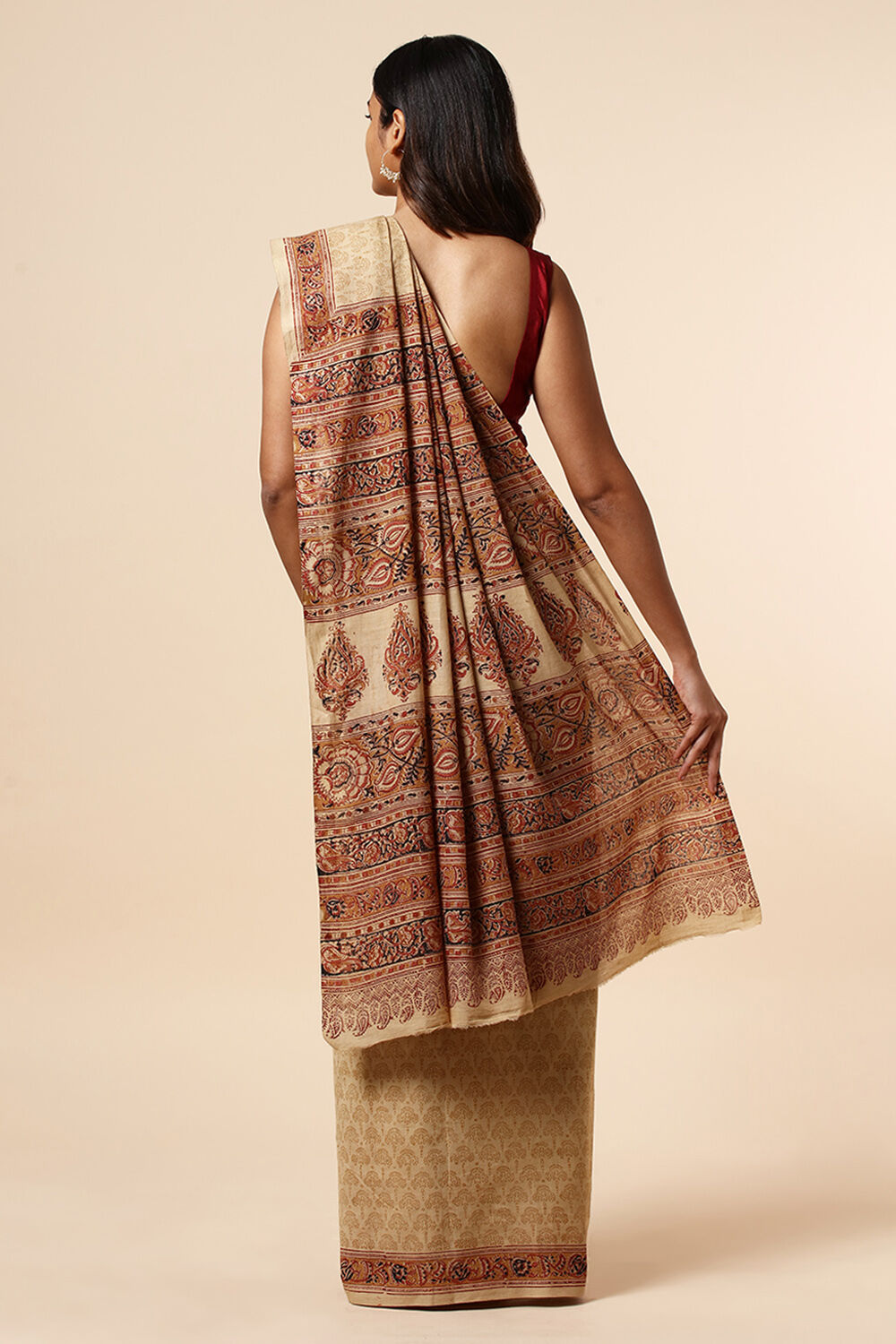 Beige Pure Khadi Cotton Printed Kalamkari Saree image number null