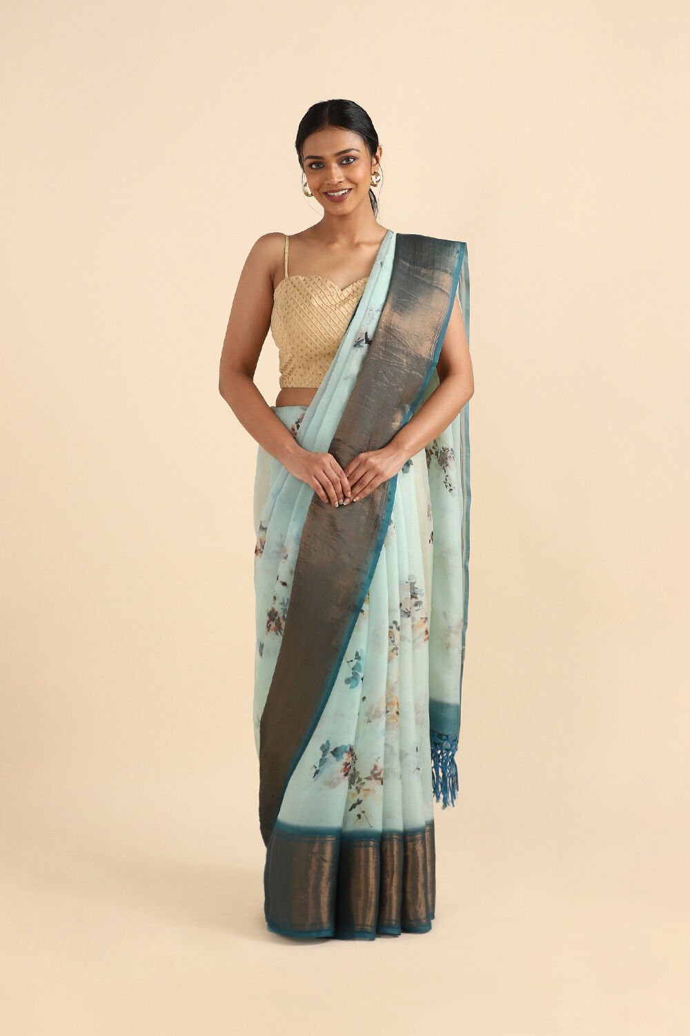 Light Blue Pure Silk Organza Digital Printed Saree image number null