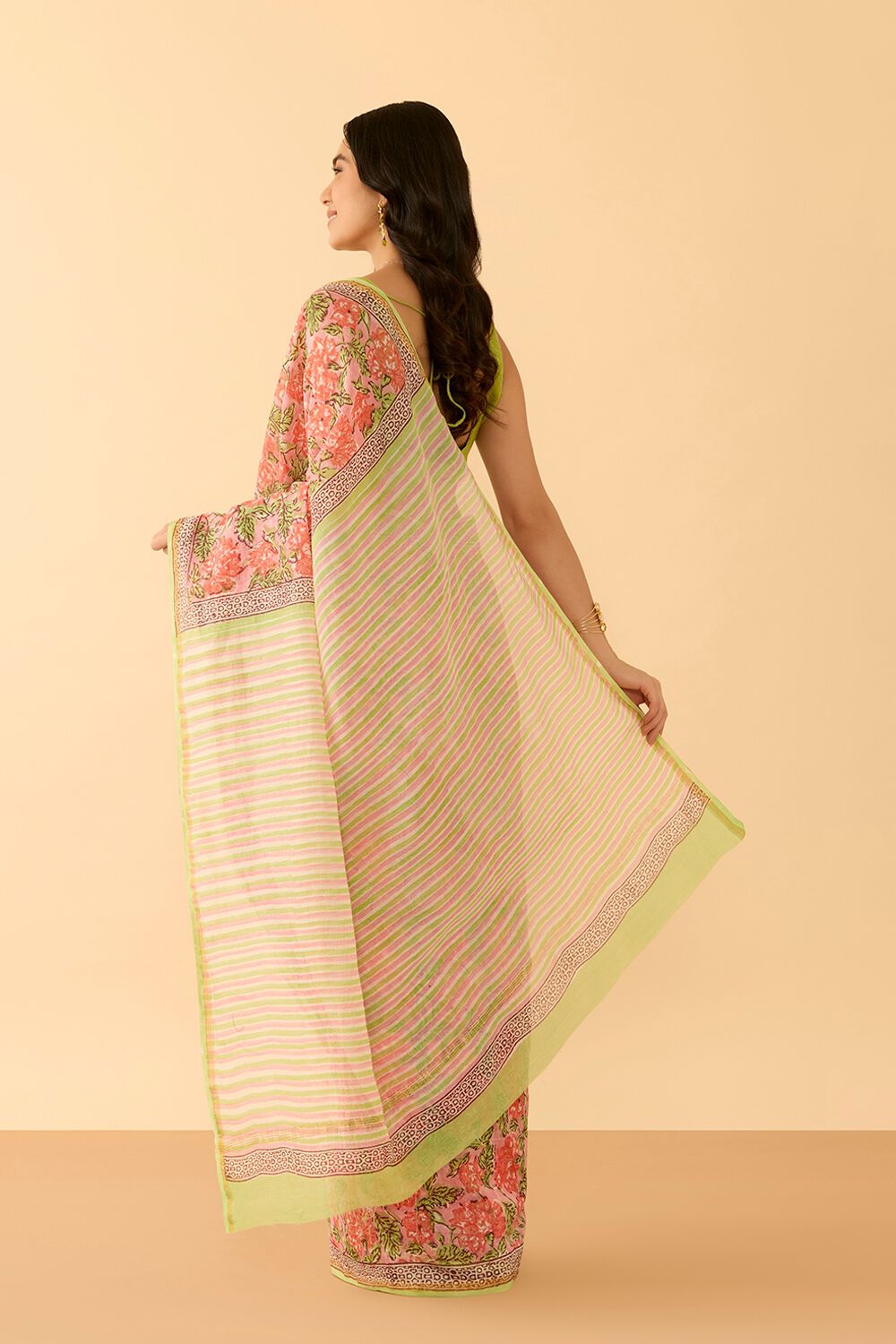 Peach Rajasthan Pure Silk Cotton Printed Sanganeri Saree image number null