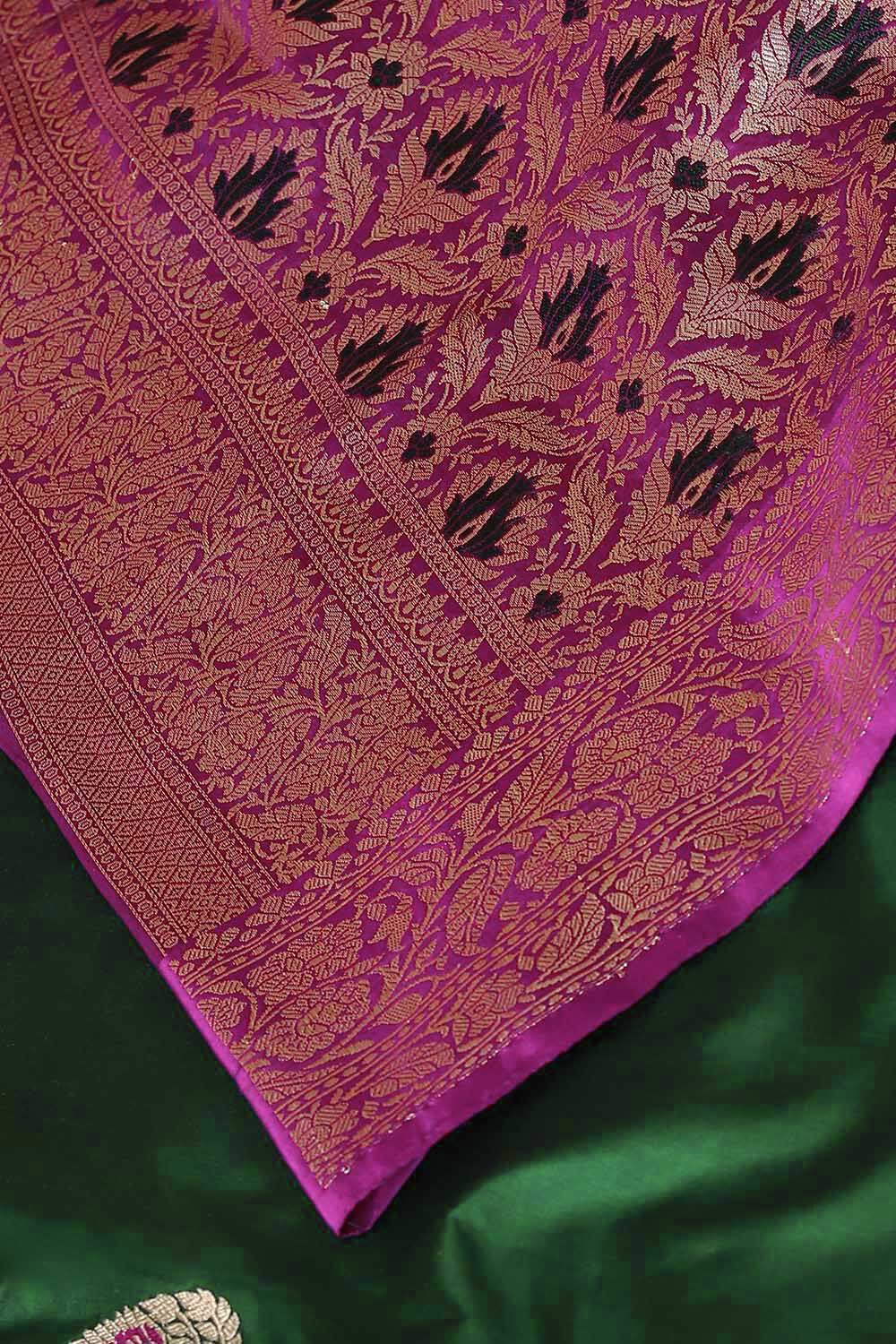 Dark Green Pure Silk Banarasi Saree image number null