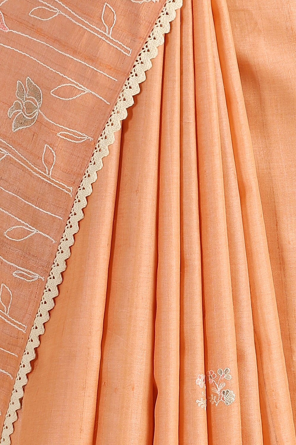 Light Orange Embroidered Pure Tussar Saree image number null
