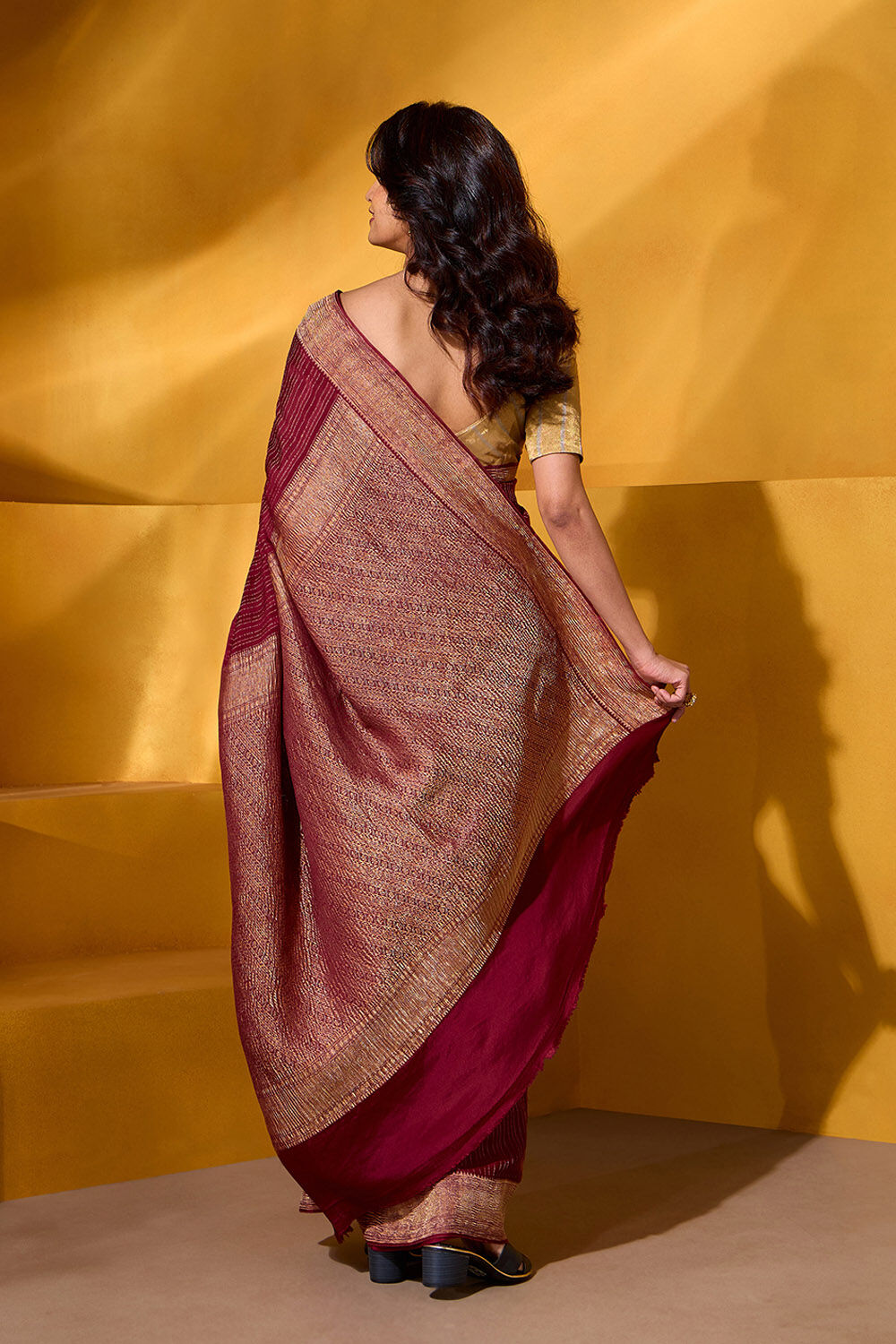 Dark Red Woven Pure Silk Crepe Saree image number null