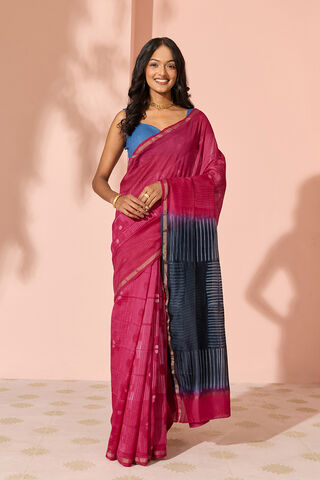 Pink Tie & Dye Shibori Pure Silk Cotton Rajasthan Saree thumbnail image number null