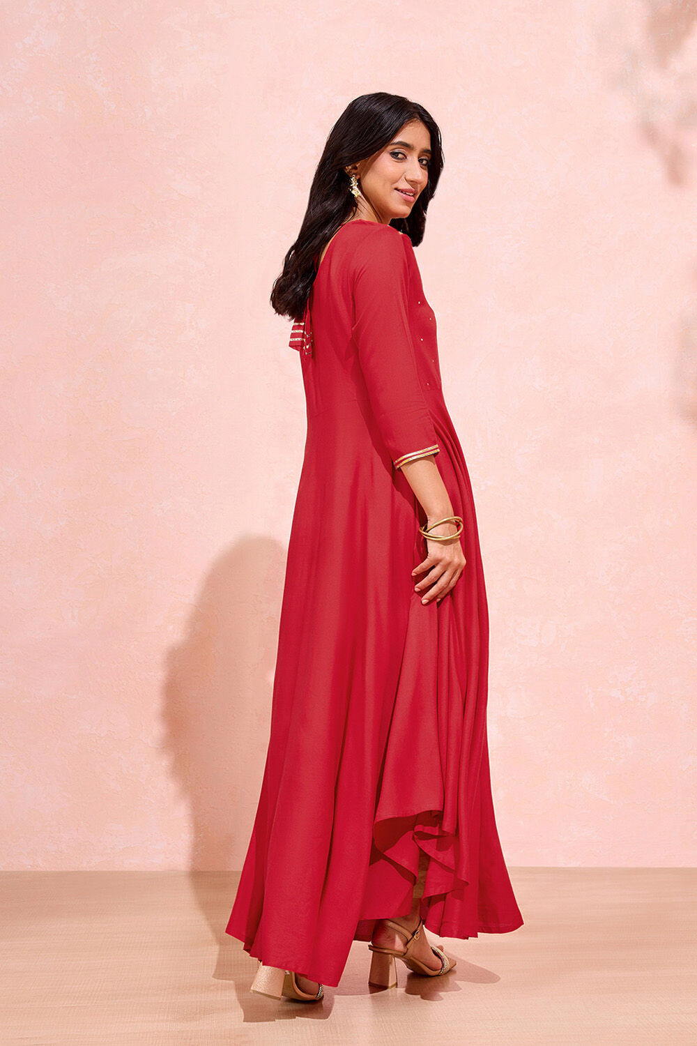 Red Viscose Embroidered Kurta image number null