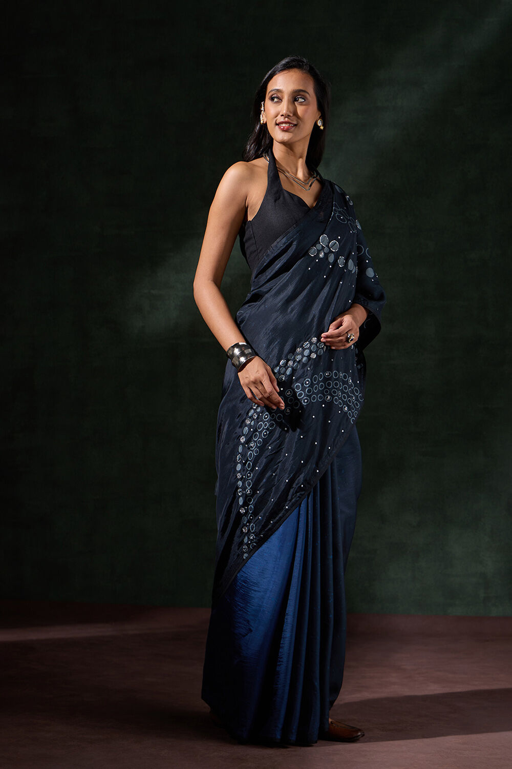 Black Viscose Embroidered Saree image number null