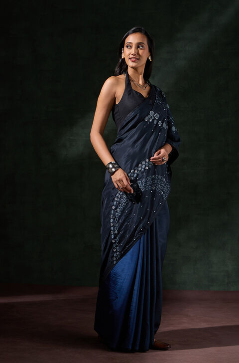 Black Viscose Embroidered Saree