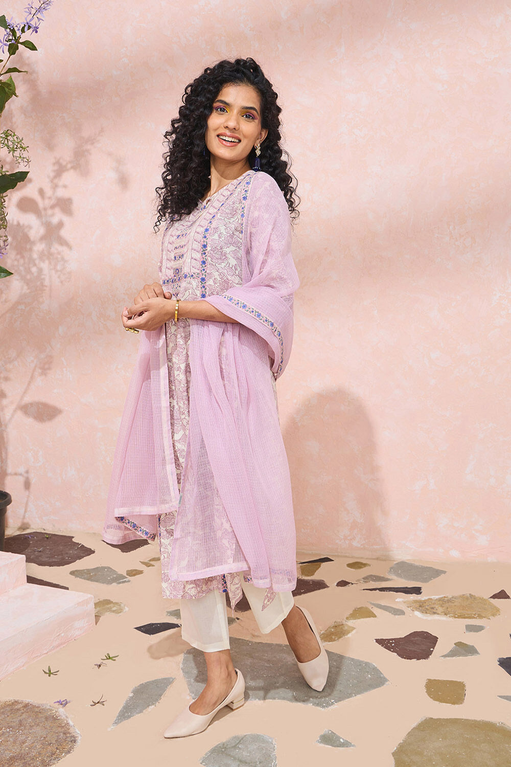 Off White Screen Printed Pure Cotton Kurta Set image number null