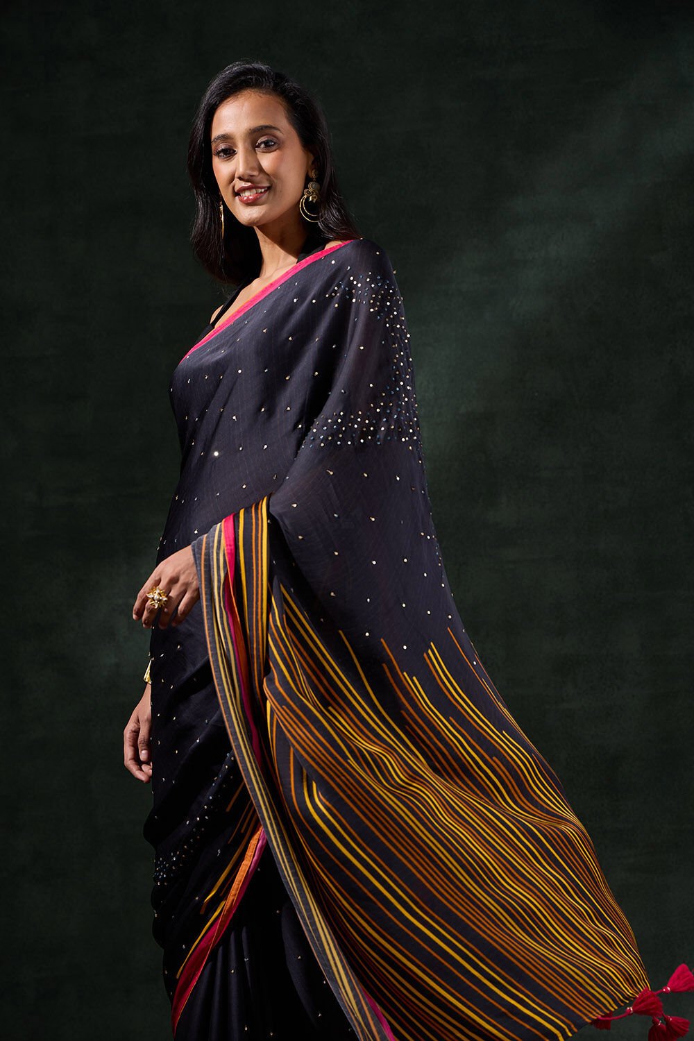 Black Printed Viscose Georgette Saree image number null