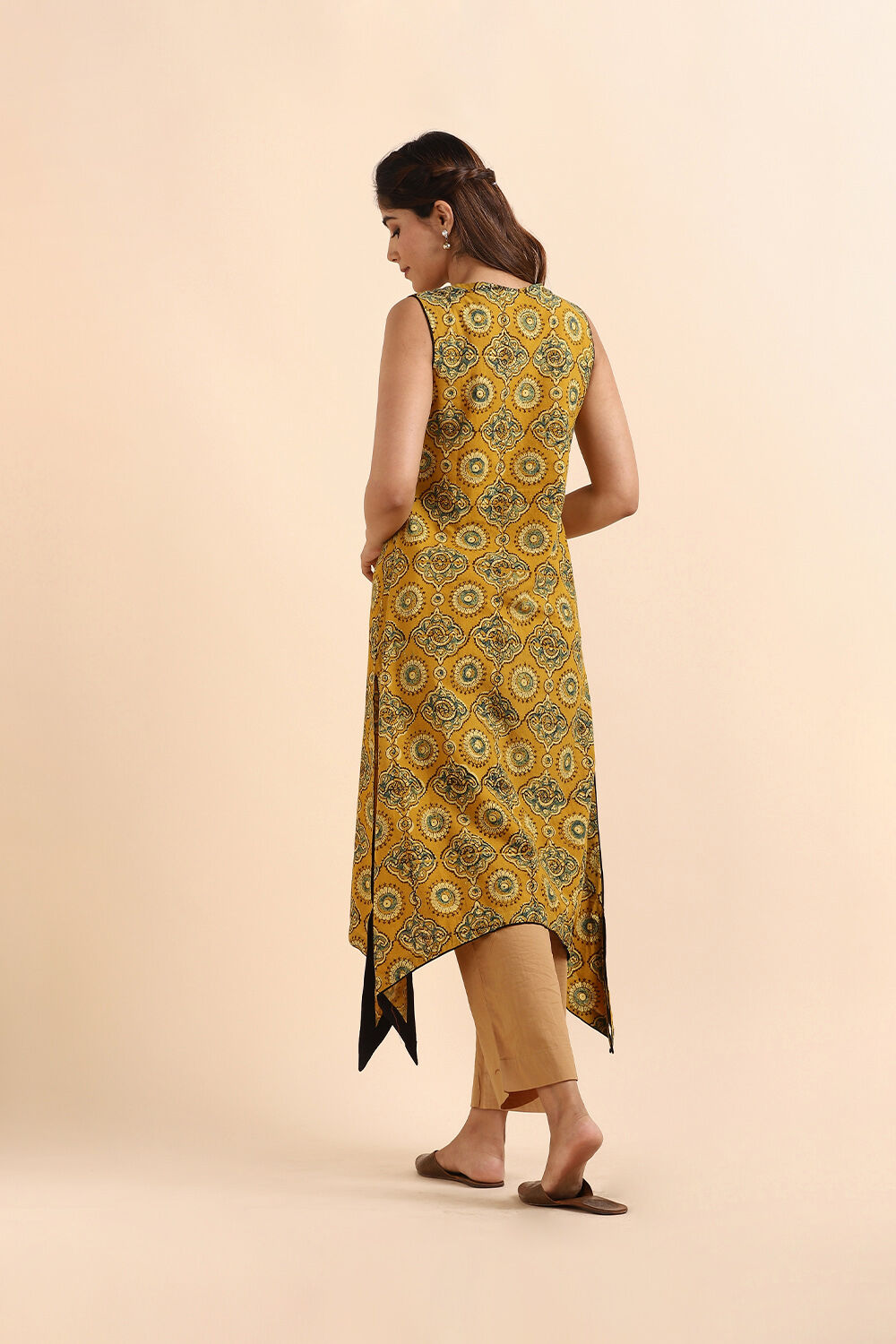 Yellow Ajrakh Block Printed Cotton Kurta image number null