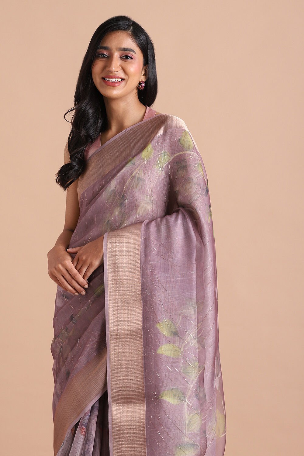 Purple Pure Embroidered Saree image number null