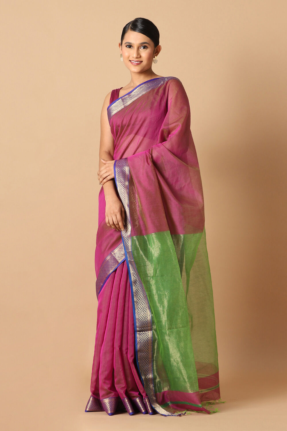 Pink Pure Silk Cotton Maheswari Saree image number null