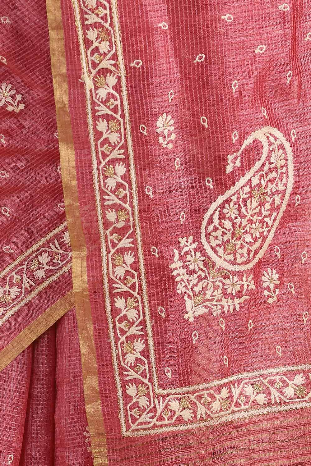 Orange Pure Tussar Embroidered Saree image number null
