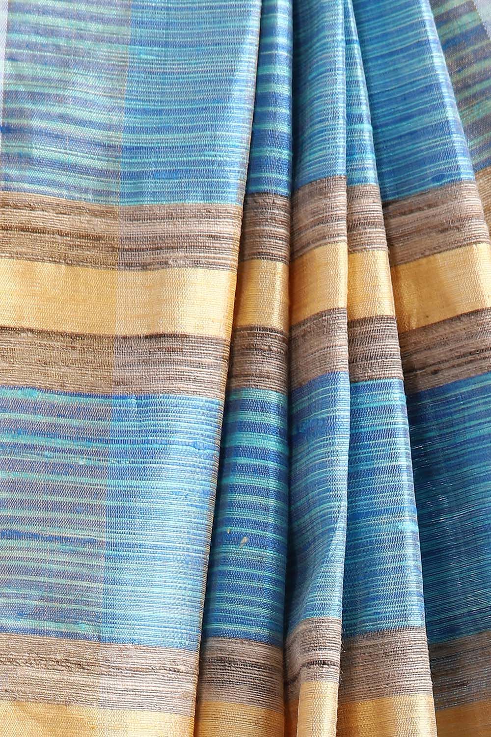 Light Blue Pure Tussar Silk Tie and Dye Saree image number null
